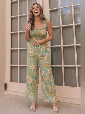 Party Ready Jumpsuit in Green Floral Bliss